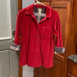 L.L. Bean Red Corduroy Shirt with Plaid Lining